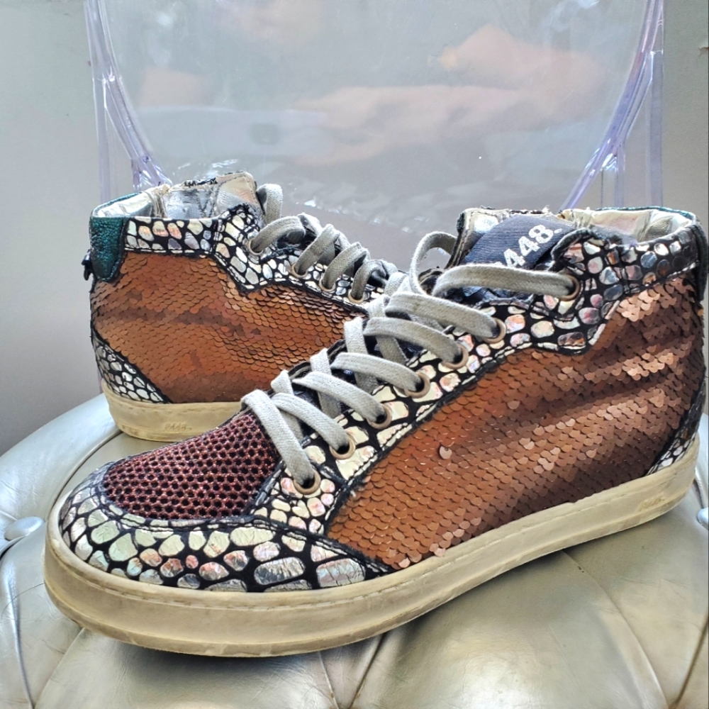 P448 Metallic silver and Copper sneakers, Size 7